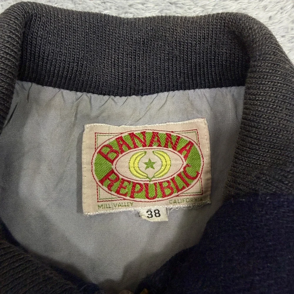 Vintage 80s Banana Republic Bomber Jacket Size 38 Navy Wool Safari Classic 1980s